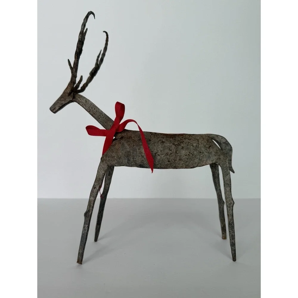Handmade Rustic Iron Christmas Reindeer‎ Set of 3 - Twisted Antlers Patina Decor
